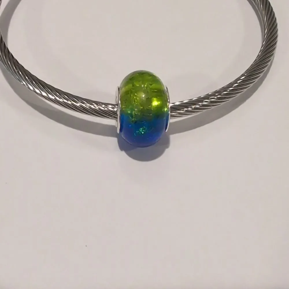 Silver Two Tone Green and Blue Charm for Pandora‎ Style Bracelet